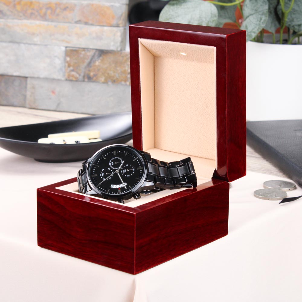 Customizable Engraved Black Chronograph Watch - Personalization Today