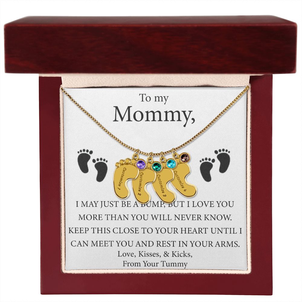 Mother's Day Gift - Baby Feet Charm and Birthstone - Engraved
