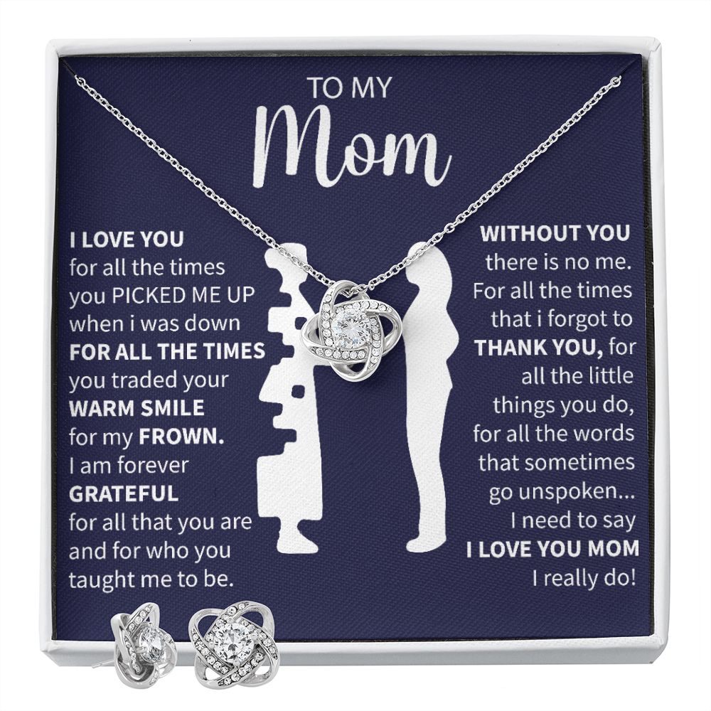 To My Mom - You Picked Me Up - Love Knot Necklace + Free Matching Earrings (while stock last)