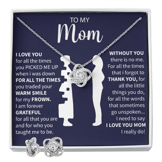 To My Mom - You Picked Me Up - Love Knot Necklace + Free Matching Earrings (while stock last)