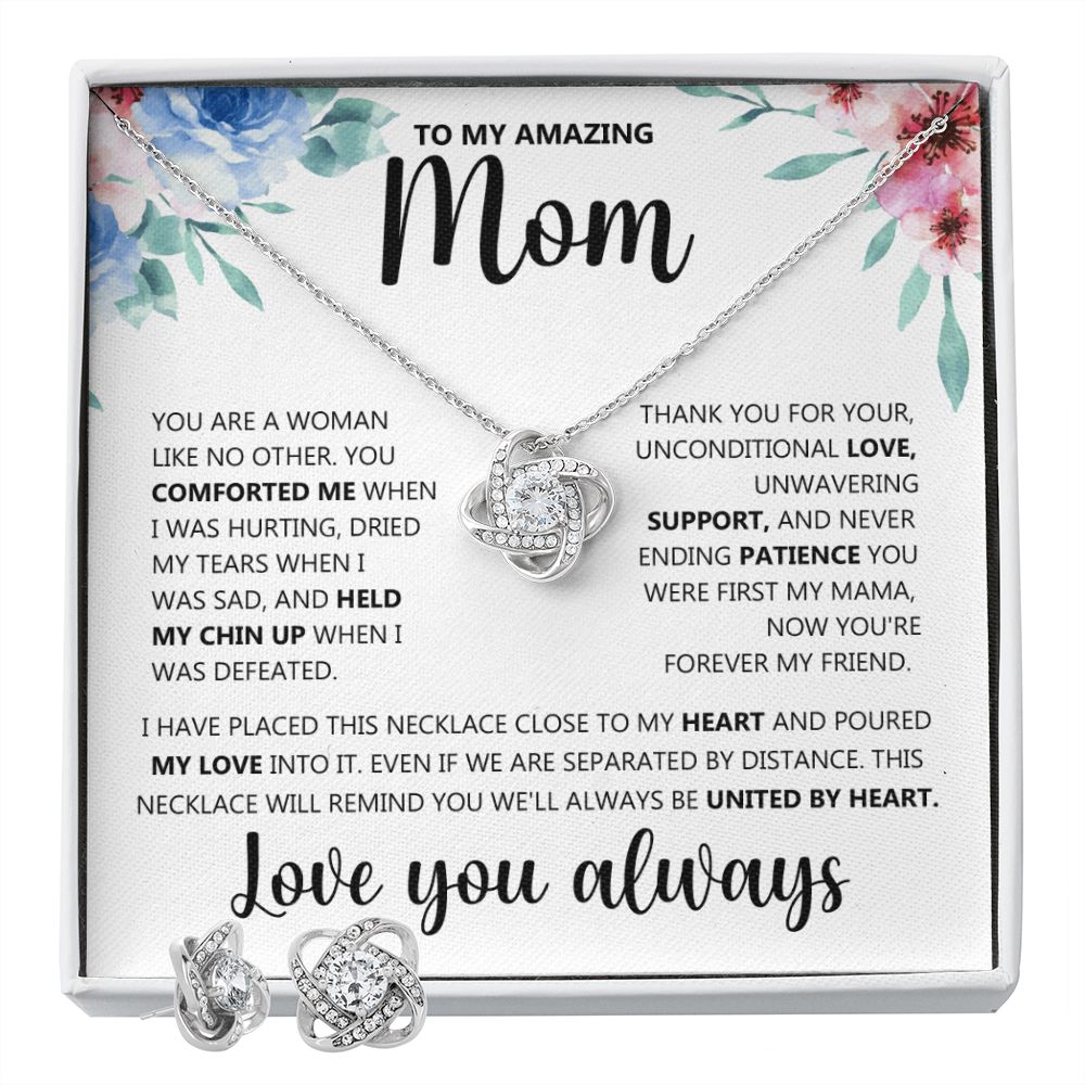 To My Amazing Mom - Like No Other - Love Knot Necklace + Free Matching Earrings (while stock last)