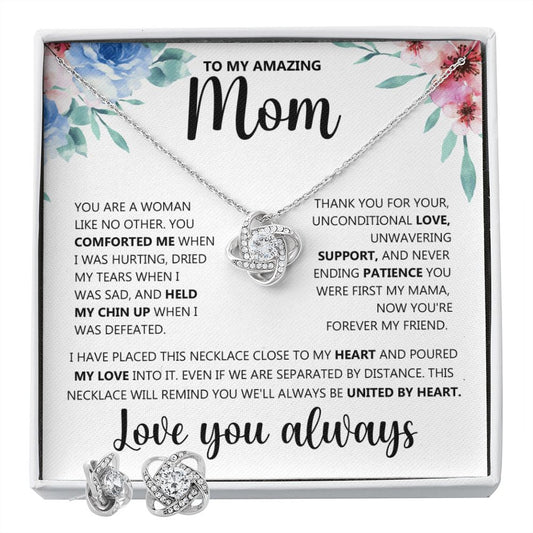 To My Amazing Mom - Like No Other - Love Knot Necklace + Free Matching Earrings (while stock last)