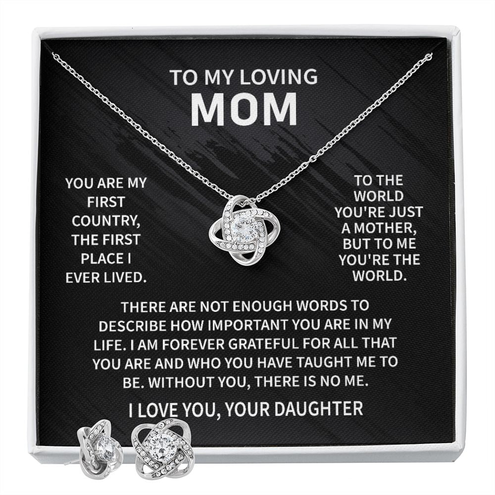 To My Loving Mom - Not Enough Words- Love Knot Necklace + Free Matching Earrings (while stock last)