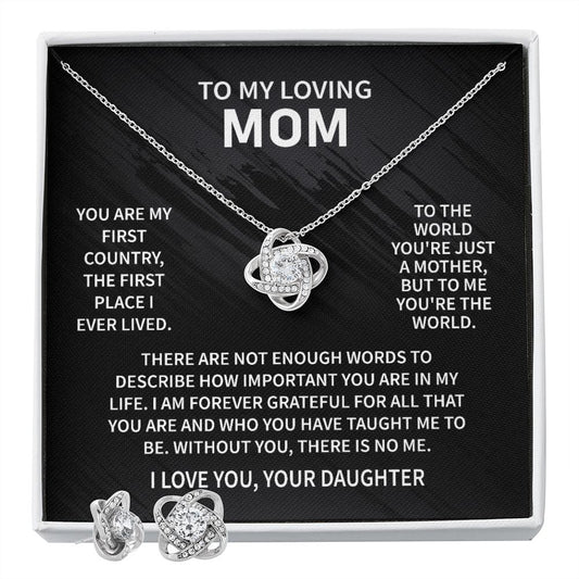 To My Loving Mom - Not Enough Words- Love Knot Necklace + Free Matching Earrings (while stock last)