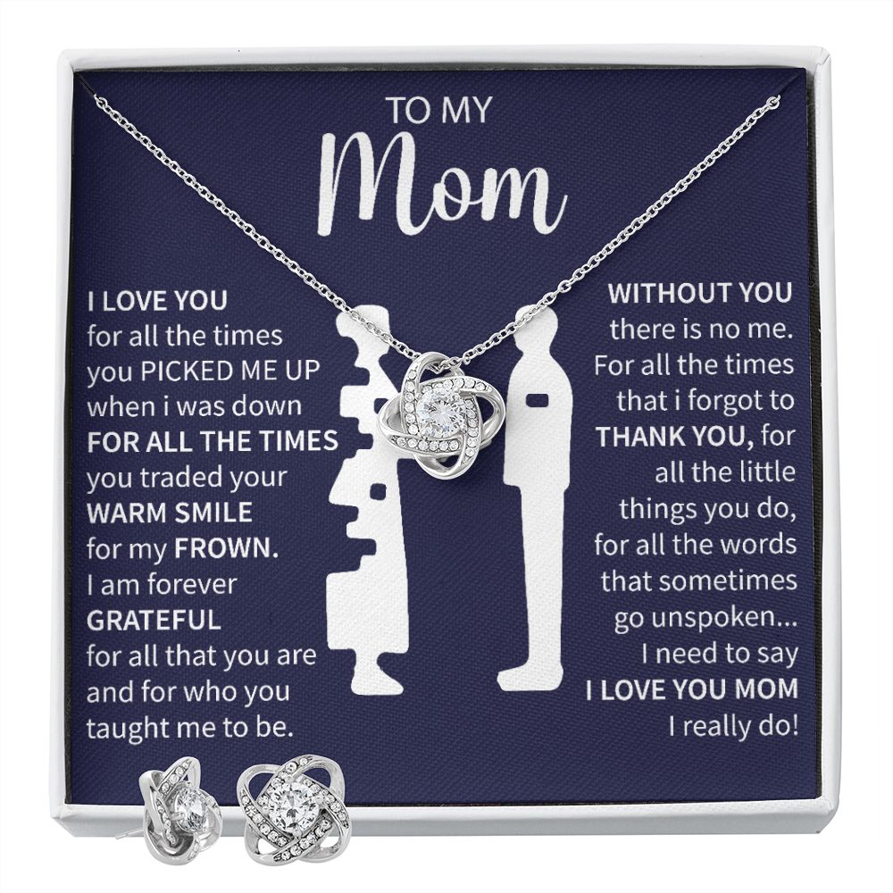 To My Mom - Forever Grateful -Love Knot Necklace + Free Matching Earrings (while stock last)