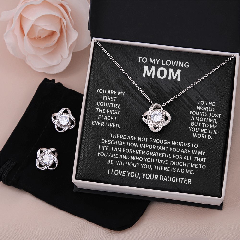 To My Loving Mom - Not Enough Words- Love Knot Necklace + Free Matching Earrings (while stock last)
