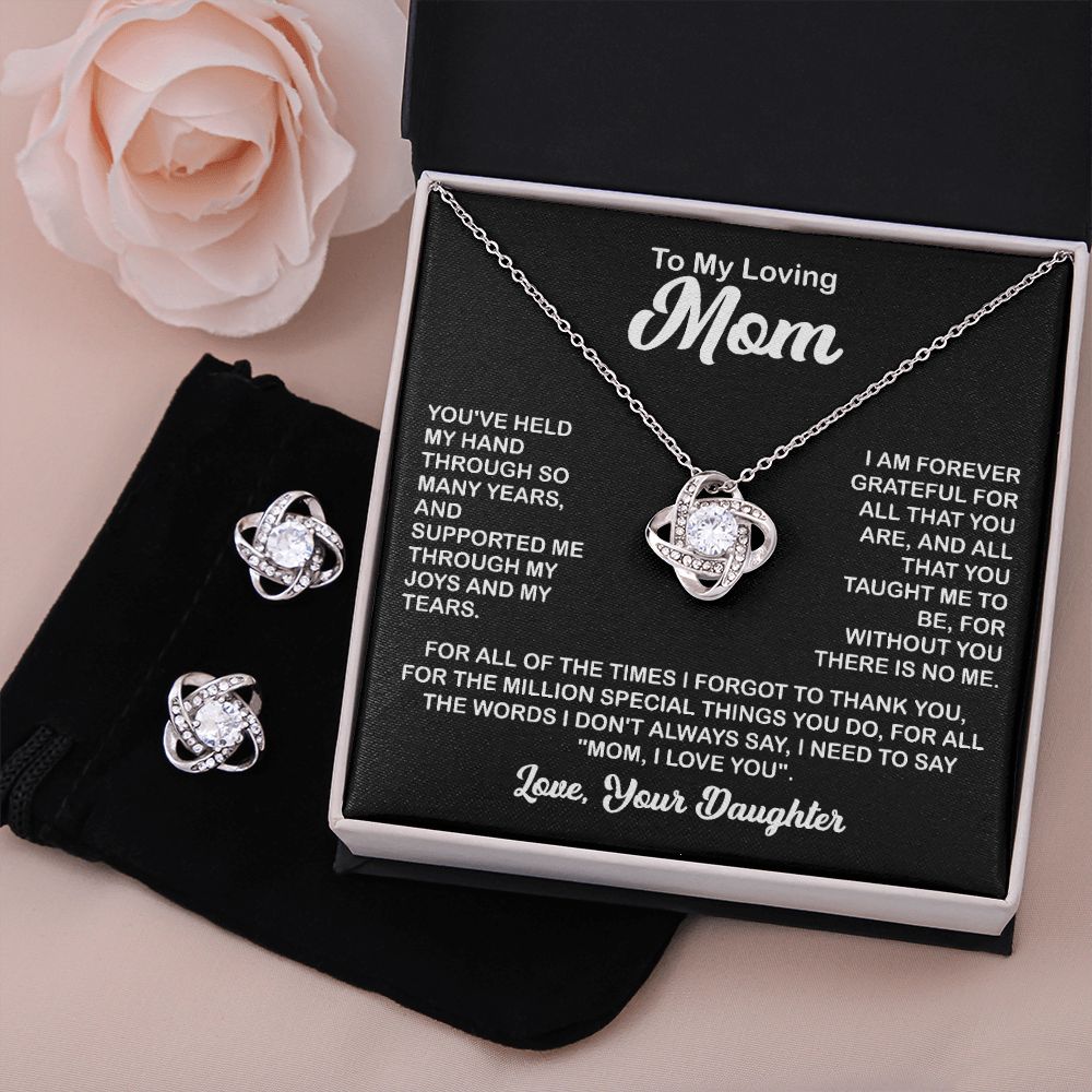 To My Loving Mom - You've Held My Hand - Love Knot Necklace + Free Matching Earrings (while stock last)