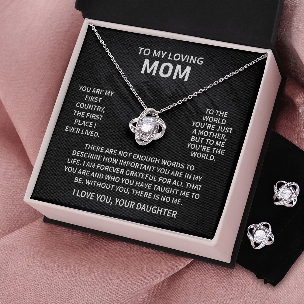To My Loving Mom - Not Enough Words- Love Knot Necklace + Free Matching Earrings (while stock last)