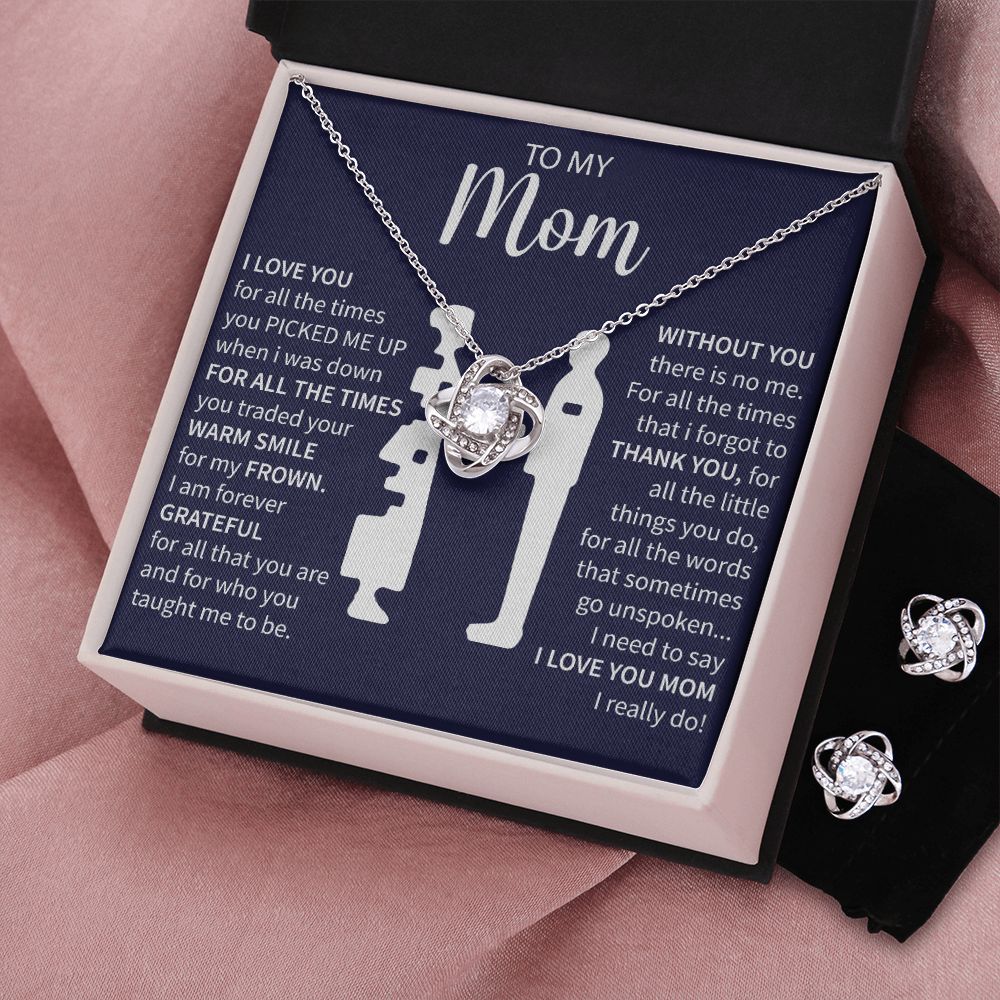 To My Mom - Forever Grateful -Love Knot Necklace + Free Matching Earrings (while stock last)