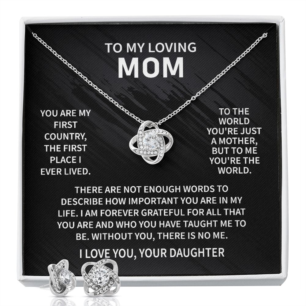 To My Loving Mom - Not Enough Words- Love Knot Necklace + Free Matching Earrings (while stock last)