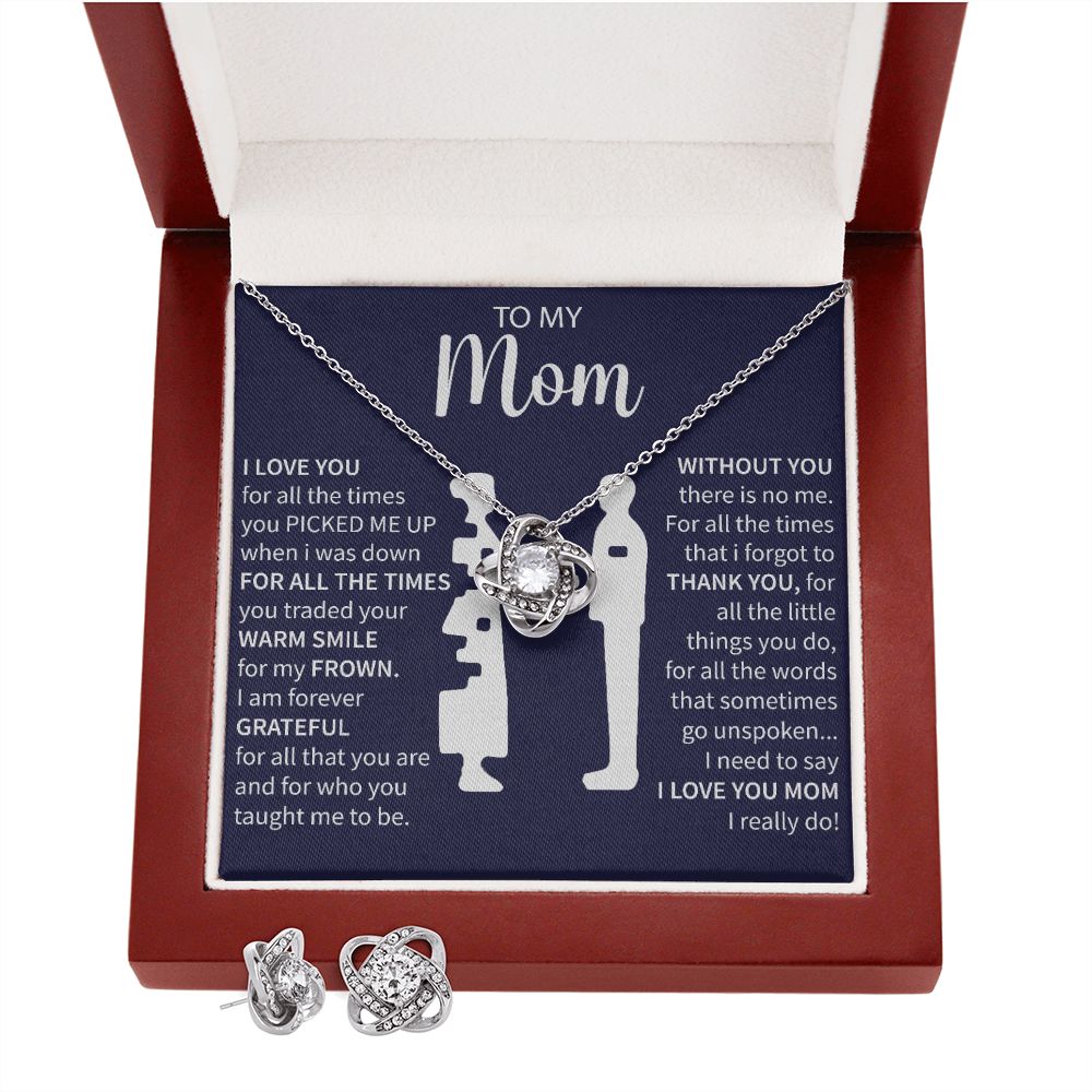 To My Mom - Forever Grateful -Love Knot Necklace + Free Matching Earrings (while stock last)