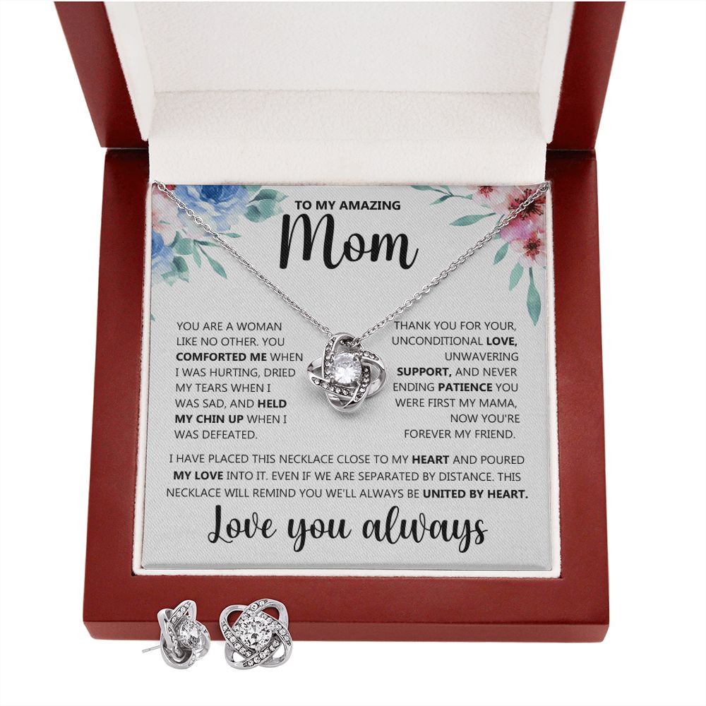 To My Amazing Mom - Like No Other - Love Knot Necklace + Free Matching Earrings (while stock last)
