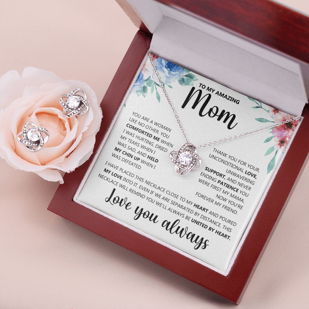 To My Amazing Mom - Like No Other - Love Knot Necklace + Free Matching Earrings (while stock last)