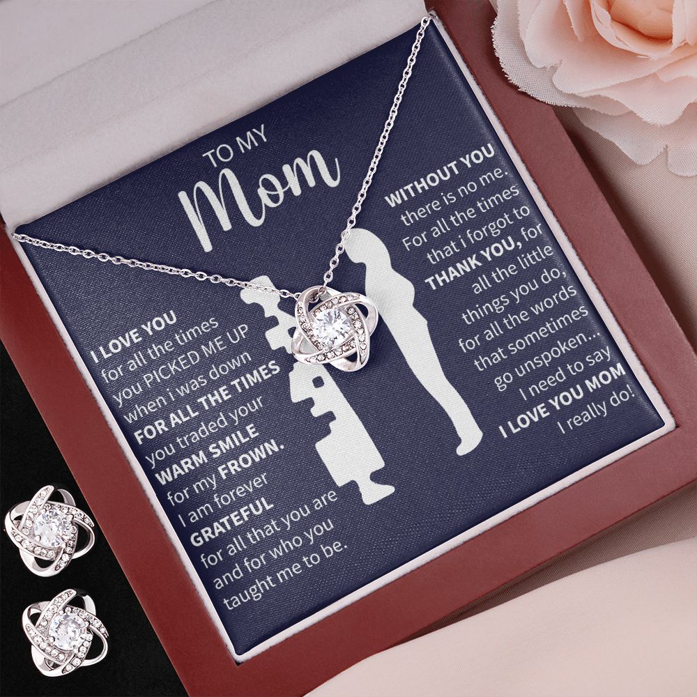 To My Mom - You Picked Me Up - Love Knot Necklace + Free Matching Earrings (while stock last)