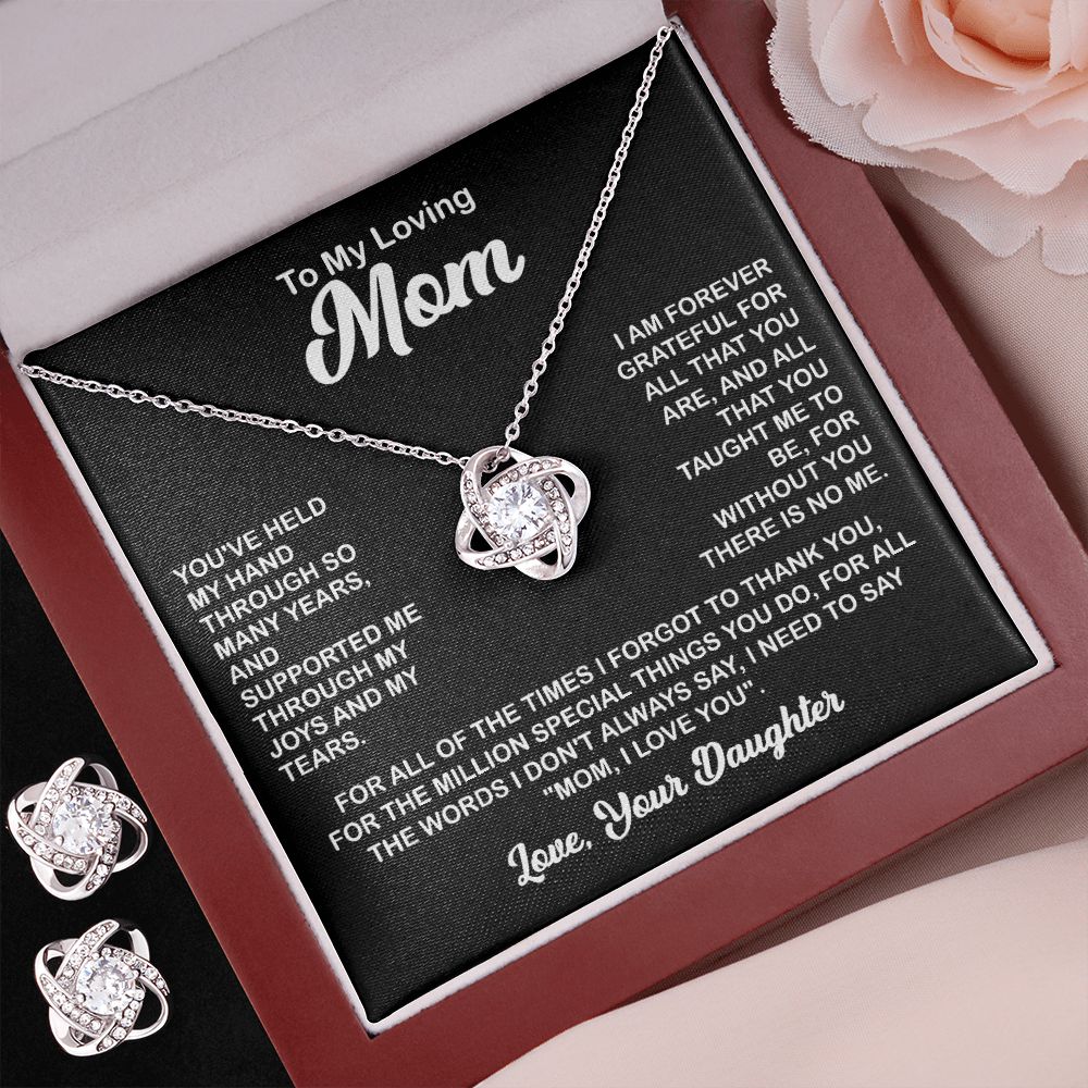 To My Loving Mom - You've Held My Hand - Love Knot Necklace + Free Matching Earrings (while stock last)