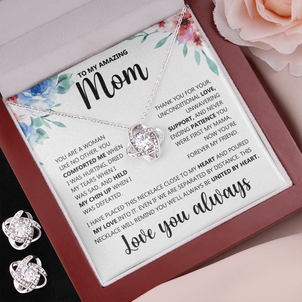 To My Amazing Mom - Like No Other - Love Knot Necklace + Free Matching Earrings (while stock last)