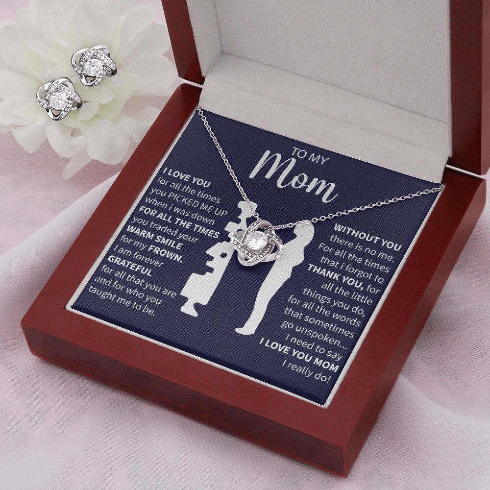 To My Mom - You Picked Me Up - Love Knot Necklace + Free Matching Earrings (while stock last)