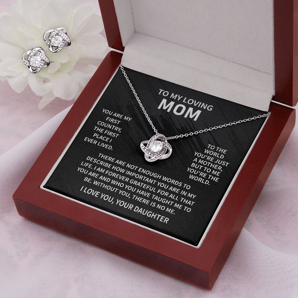 To My Loving Mom - Not Enough Words- Love Knot Necklace + Free Matching Earrings (while stock last)