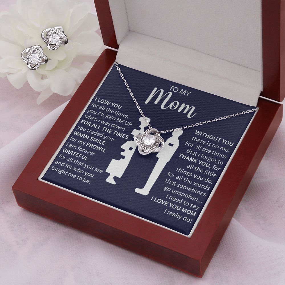 To My Mom - Forever Grateful -Love Knot Necklace + Free Matching Earrings (while stock last)