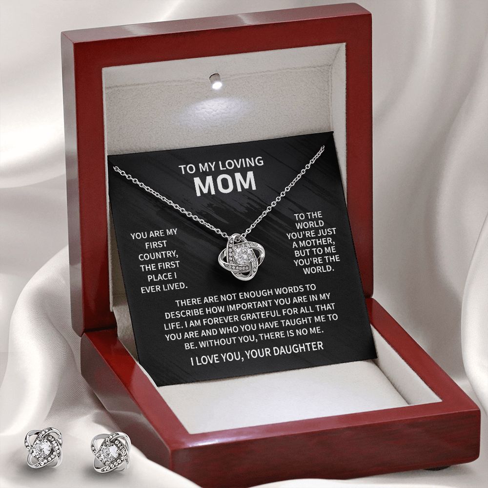 To My Loving Mom - Not Enough Words- Love Knot Necklace + Free Matching Earrings (while stock last)
