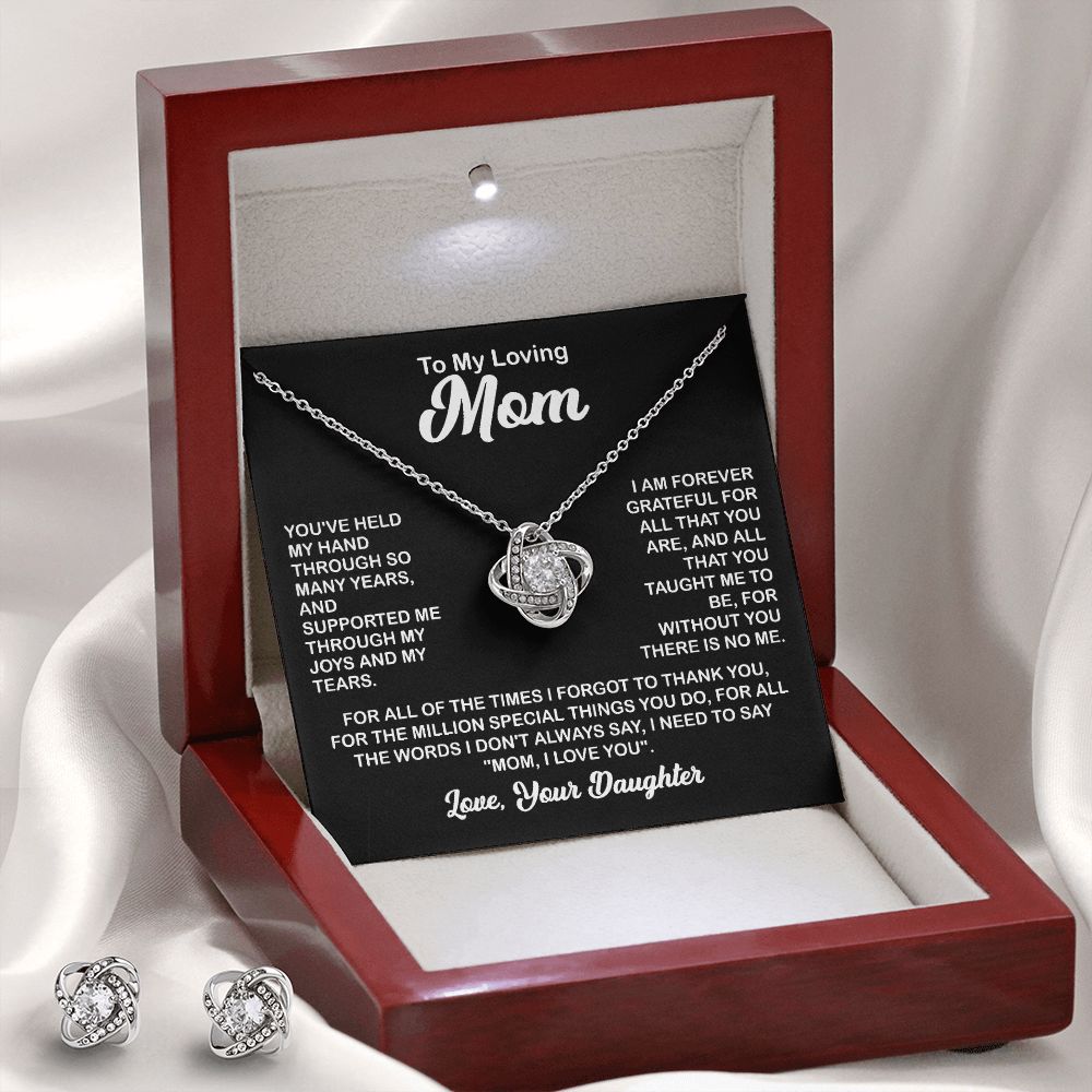 To My Loving Mom - You've Held My Hand - Love Knot Necklace + Free Matching Earrings (while stock last)