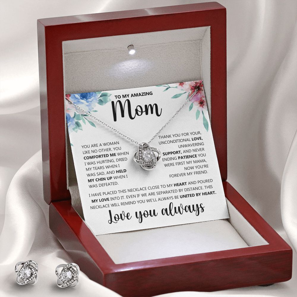 To My Amazing Mom - Like No Other - Love Knot Necklace + Free Matching Earrings (while stock last)