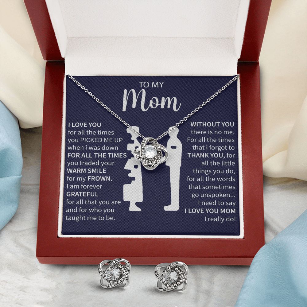 To My Mom - Forever Grateful -Love Knot Necklace + Free Matching Earrings (while stock last)