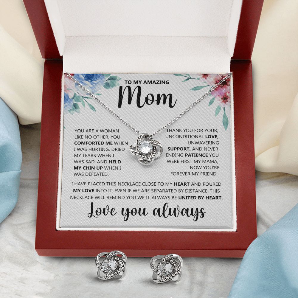 To My Amazing Mom - Like No Other - Love Knot Necklace + Free Matching Earrings (while stock last)