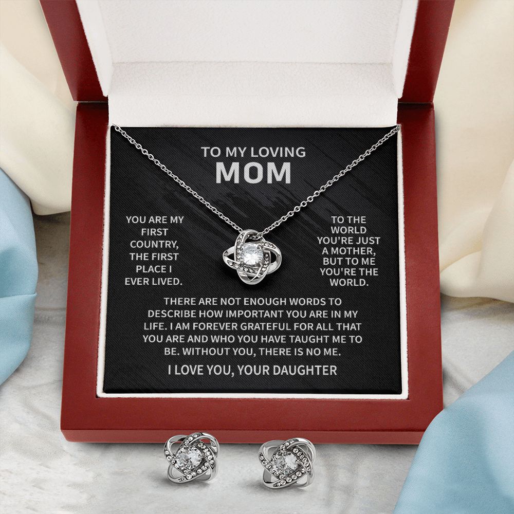 To My Loving Mom - Not Enough Words- Love Knot Necklace + Free Matching Earrings (while stock last)