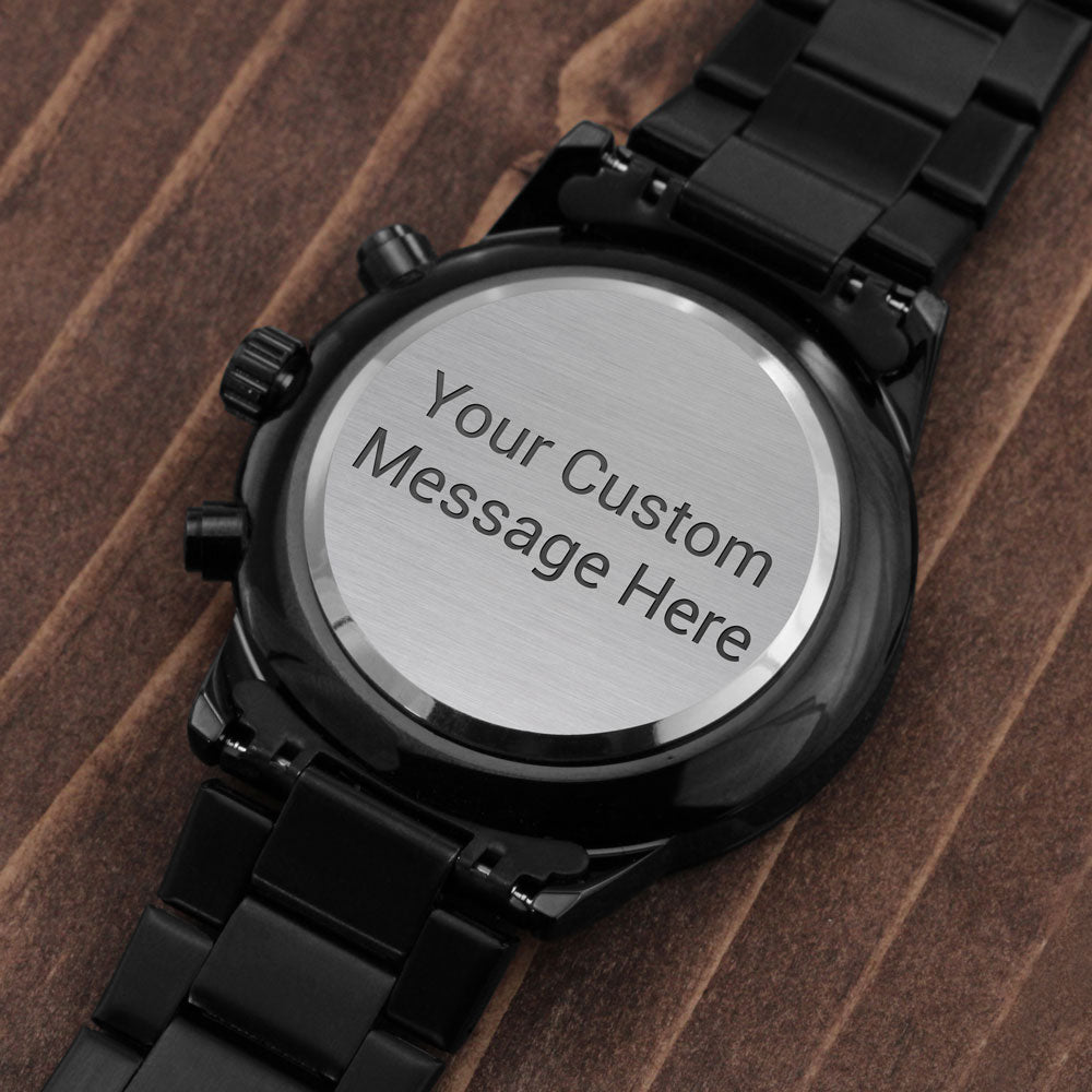 Customizable Engraved Black Chronograph Watch - Personalization Today
