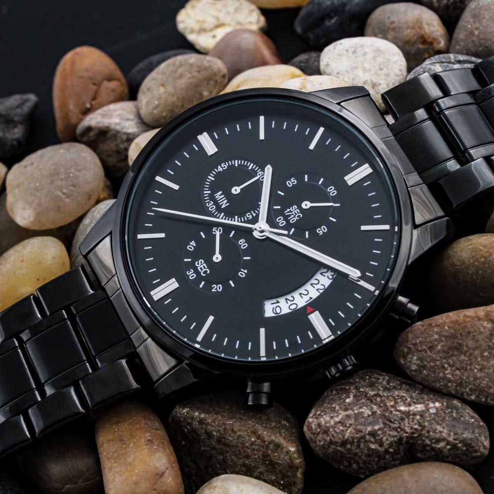 Customizable Engraved Black Chronograph Watch - Personalization Today
