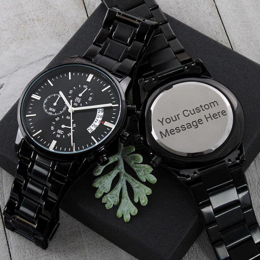 Customizable Engraved Black Chronograph Watch - Personalization Today
