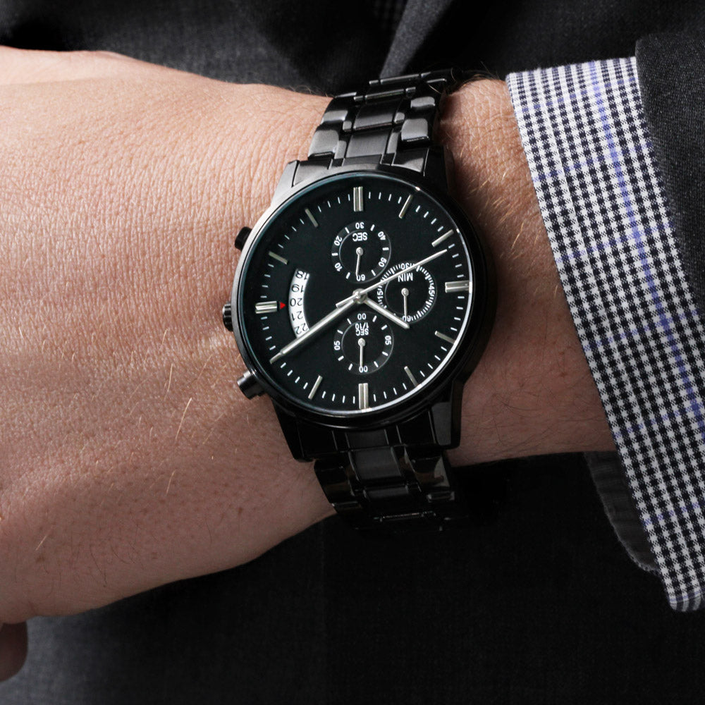 Customizable Engraved Black Chronograph Watch - Personalization Today