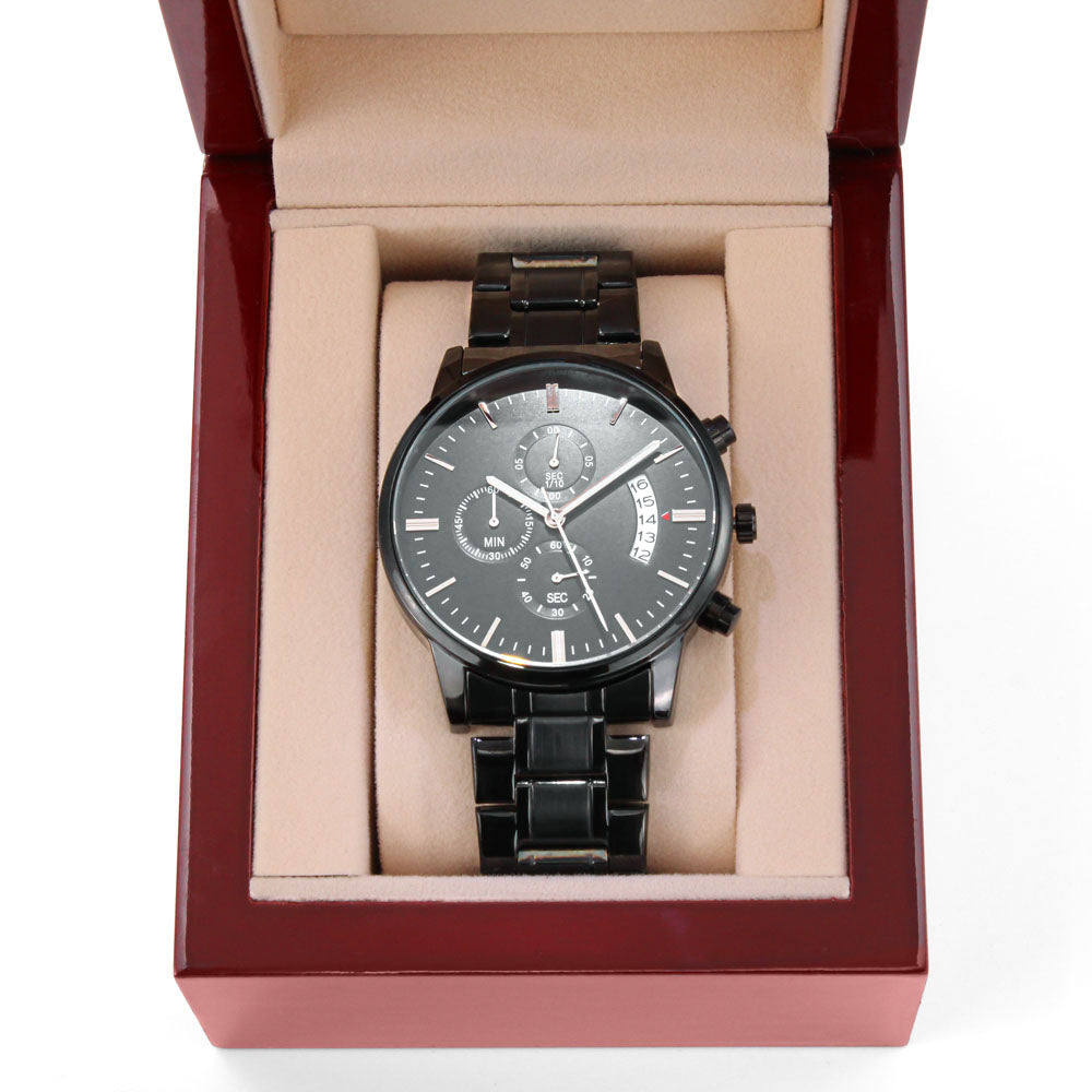 Customizable Engraved Black Chronograph Watch - Personalization Today
