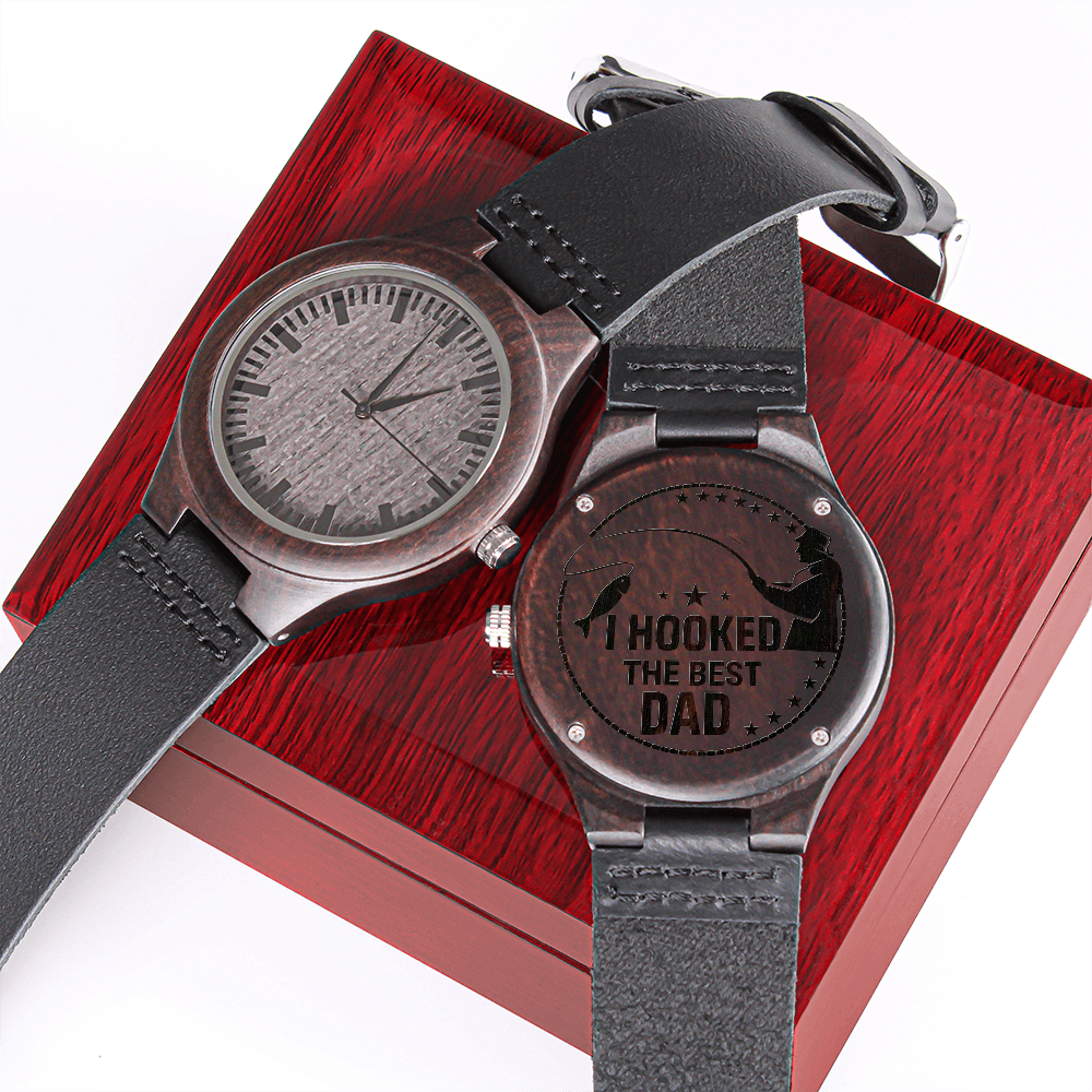 To My Dad | Hooked The Best | Engraved Wooden Watch