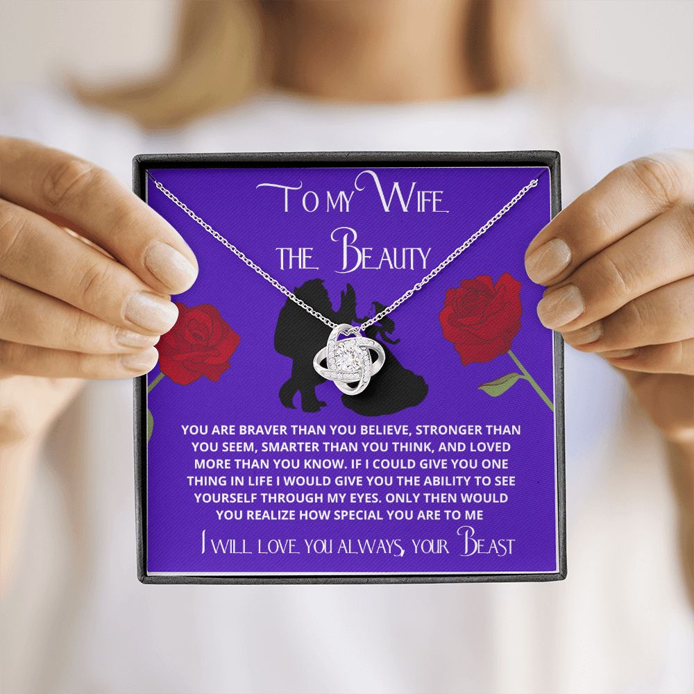 To My Wife the Beauty, From Your Beast - Love Knot Necklace Gift Set