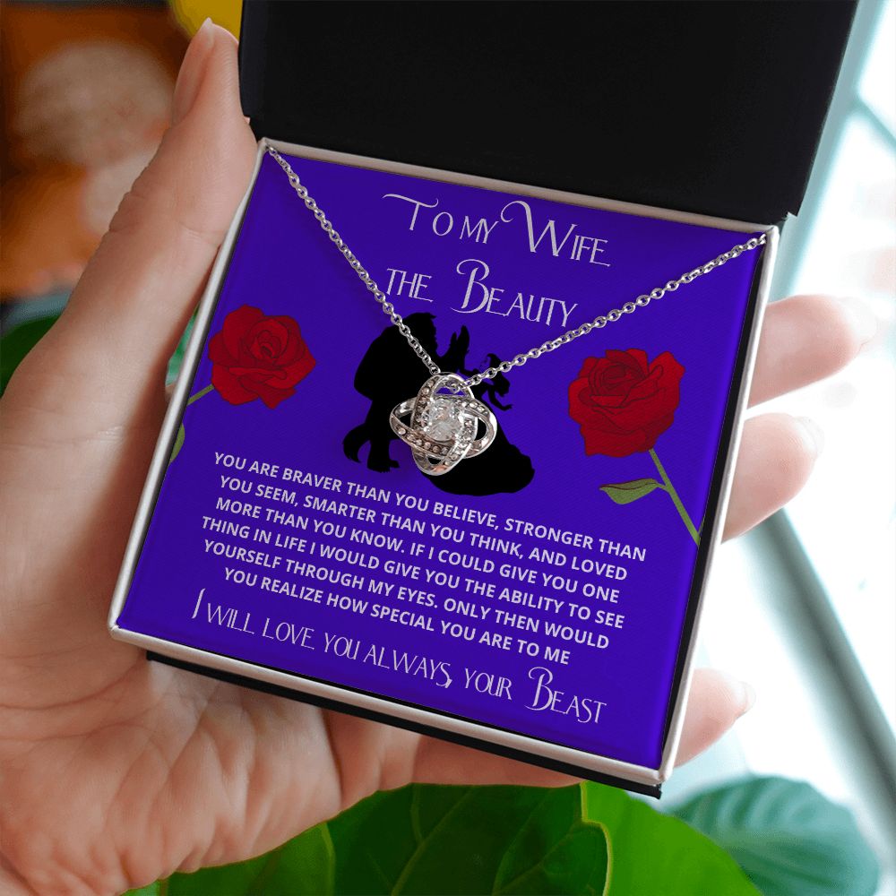 To My Wife the Beauty, From Your Beast - Love Knot Necklace Gift Set