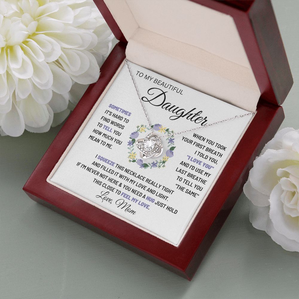 14k White Gold | To My Beautiful Daughter - Love Knot Necklace