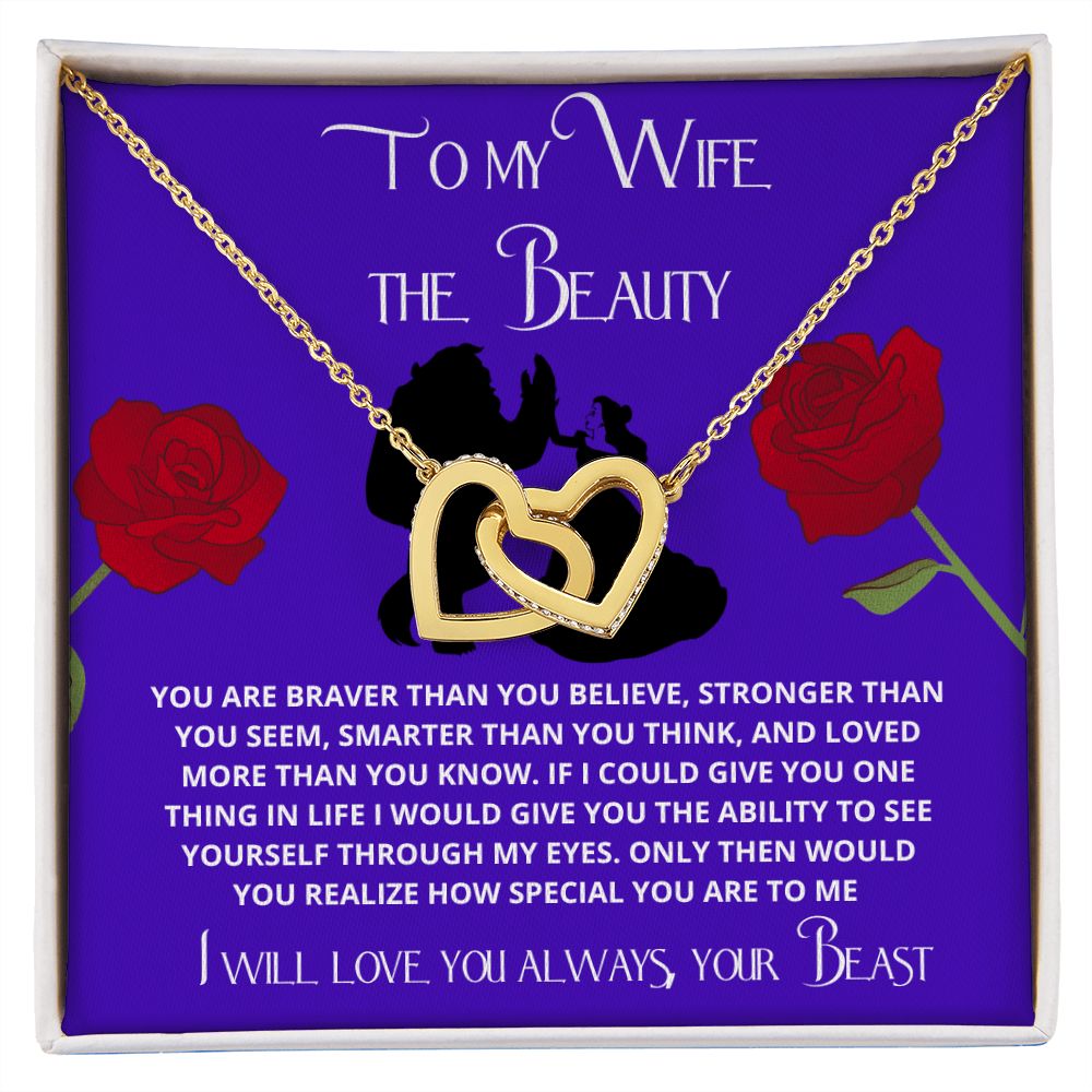 To My Wife the Beauty, From Your Beast - Red Rose Necklace Gift Set