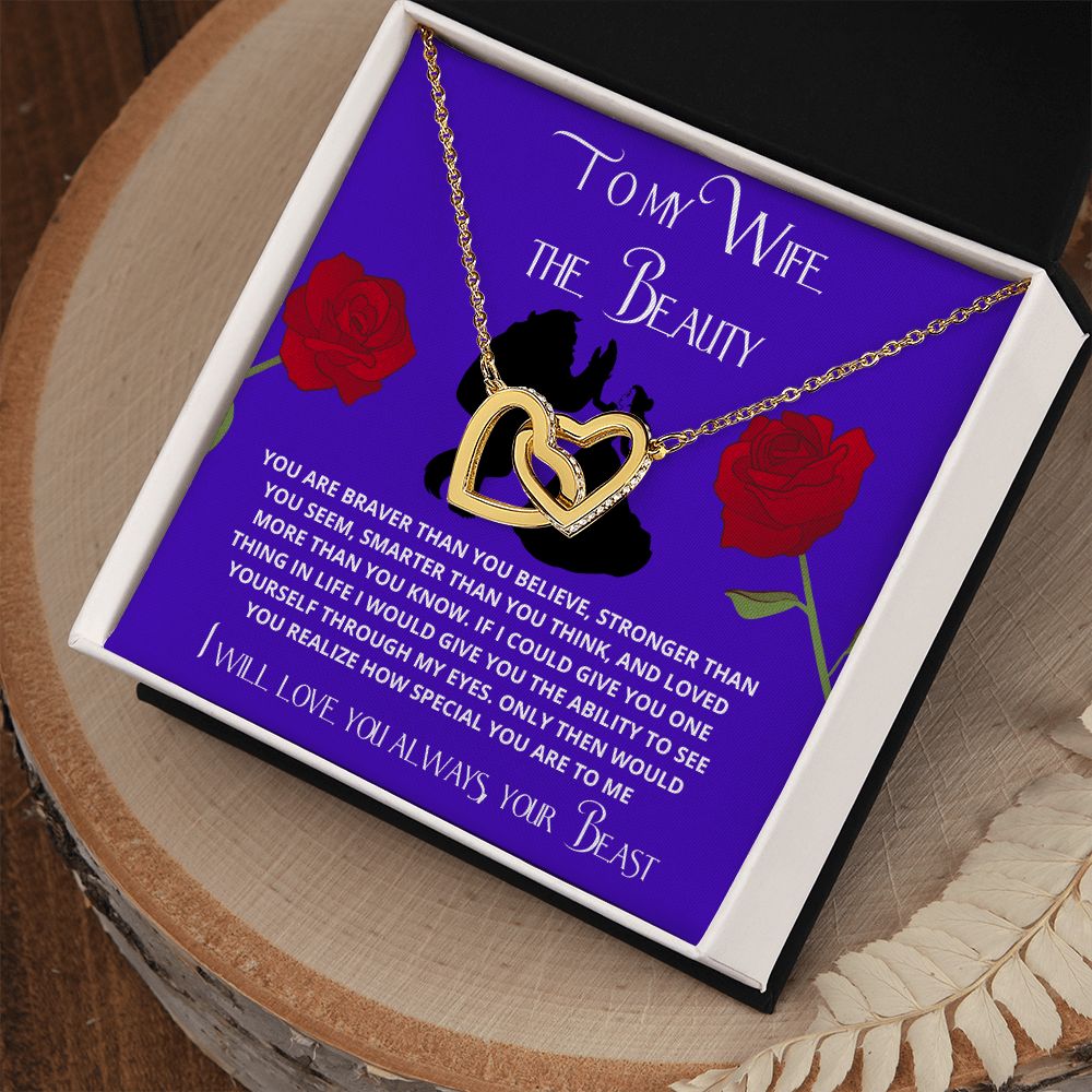 To My Wife the Beauty, From Your Beast - Red Rose Necklace Gift Set