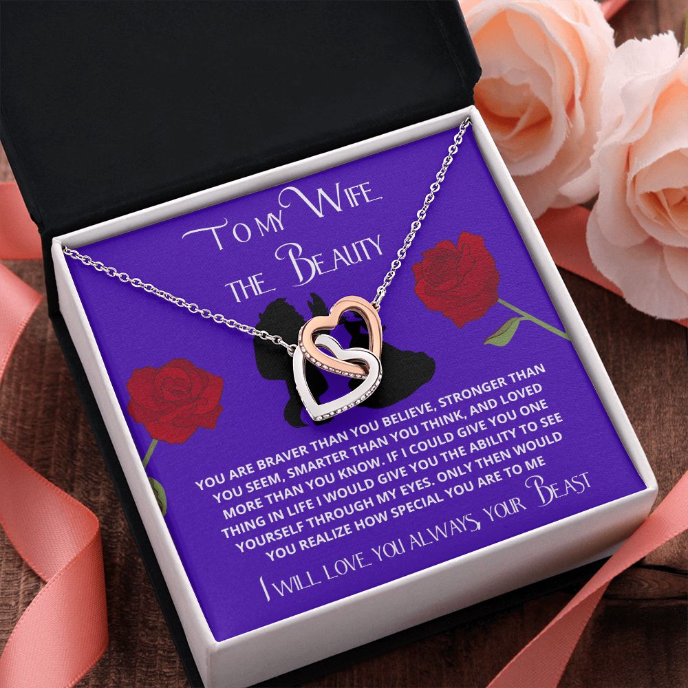 To My Wife the Beauty, From Your Beast - Red Rose Necklace Gift Set