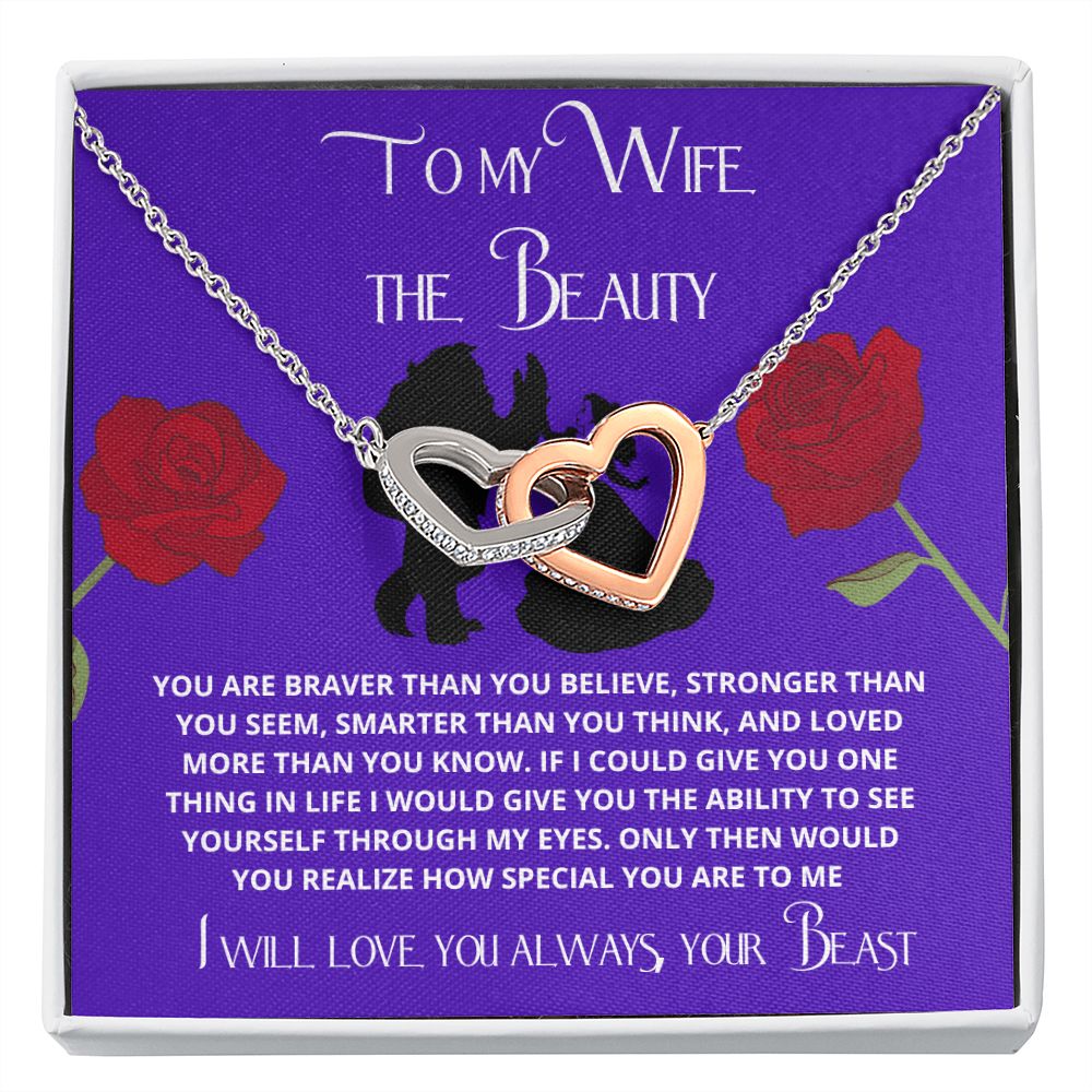 To My Wife the Beauty, From Your Beast - Red Rose Necklace Gift Set