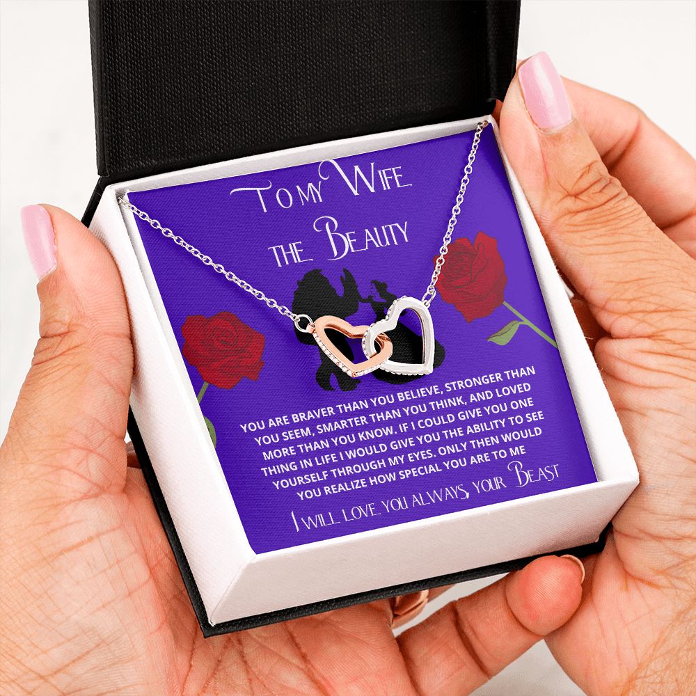 To My Wife the Beauty, From Your Beast - Red Rose Necklace Gift Set