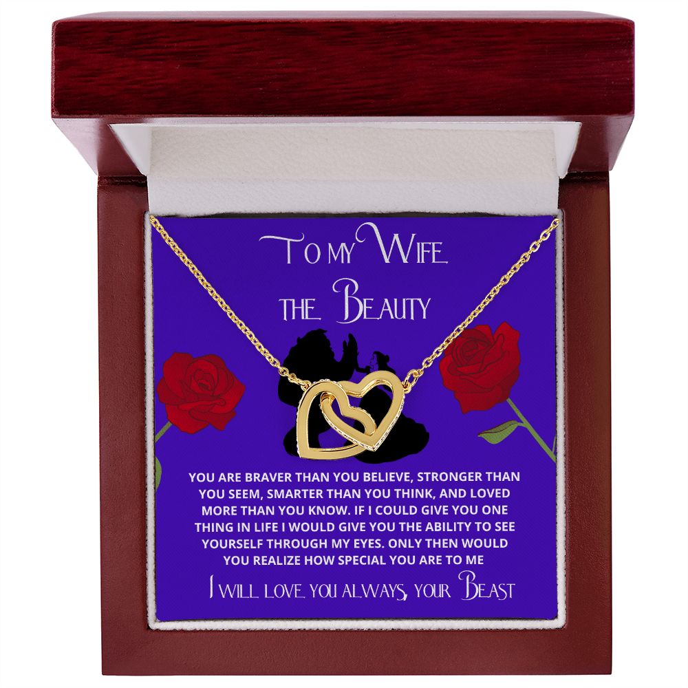 To My Wife the Beauty, From Your Beast - Red Rose Necklace Gift Set