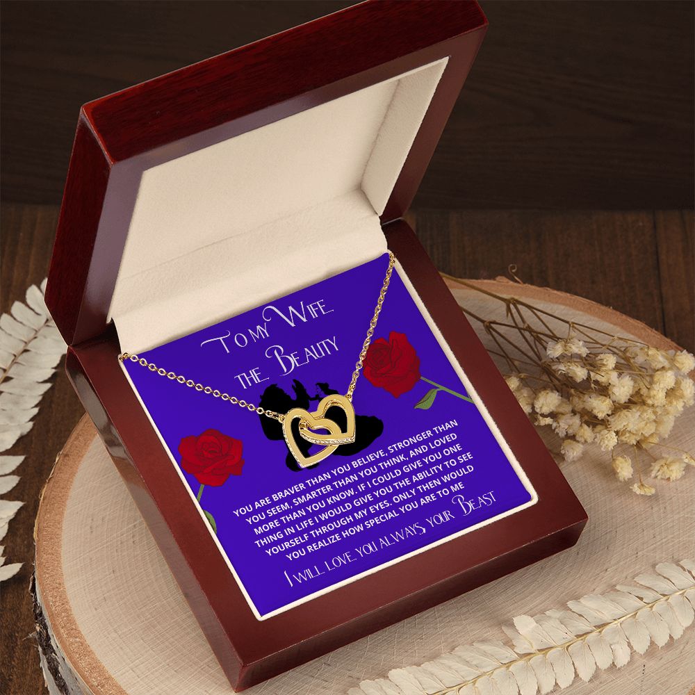 To My Wife the Beauty, From Your Beast - Red Rose Necklace Gift Set