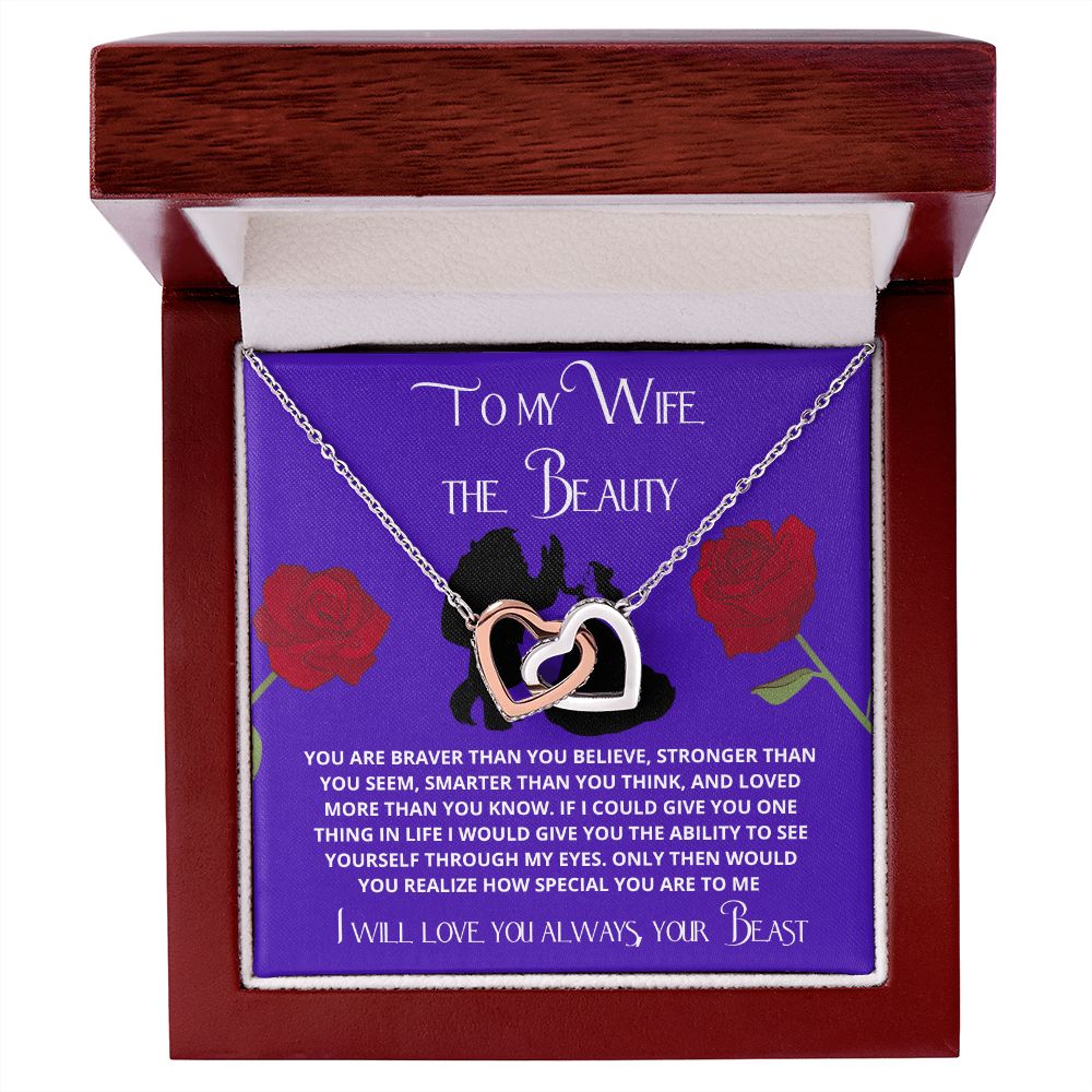 To My Wife the Beauty, From Your Beast - Red Rose Necklace Gift Set