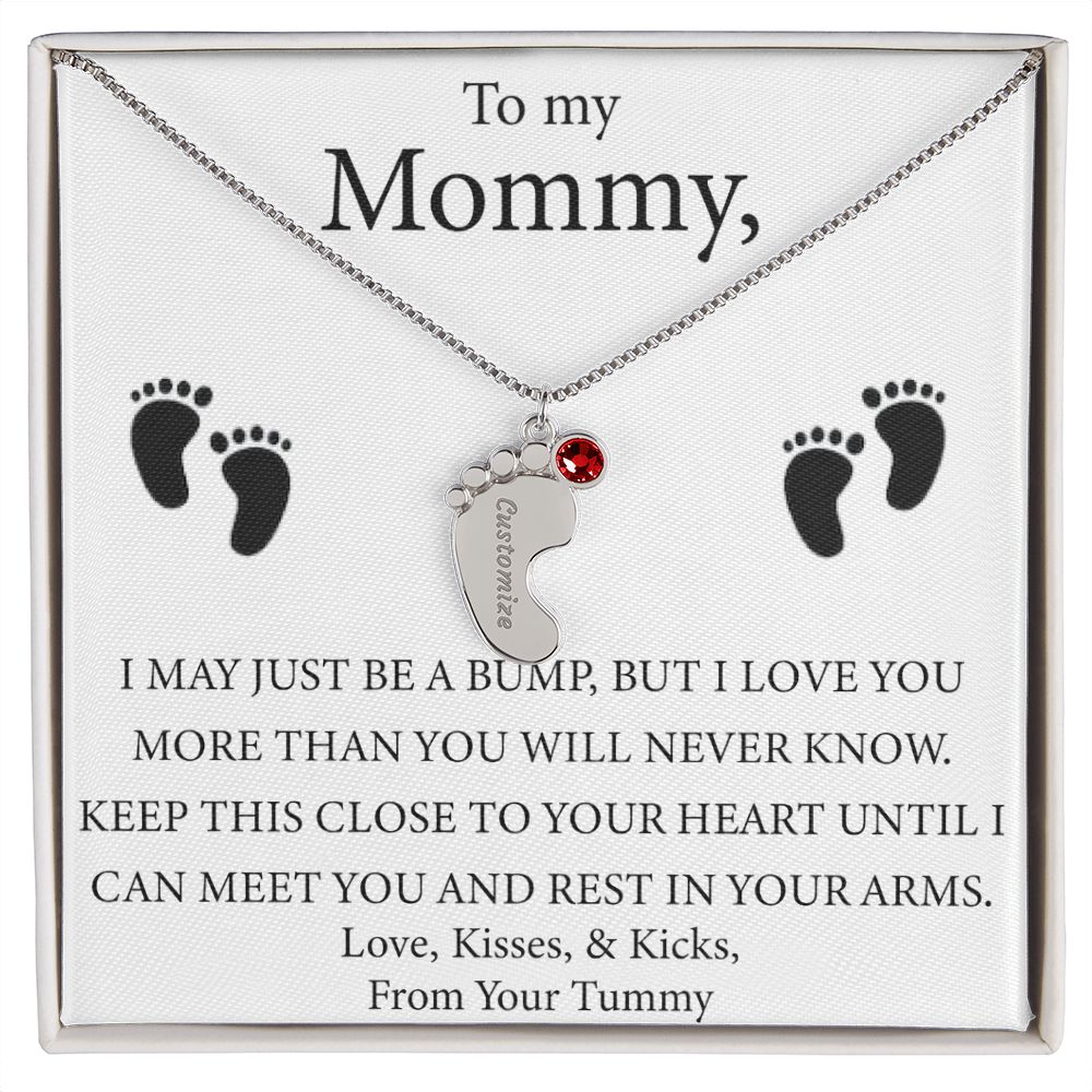 Mother's Day Gift - Baby Feet Charm and Birthstone - Engraved