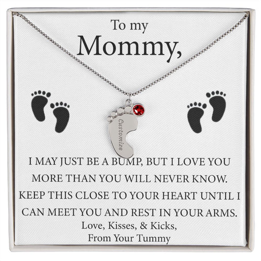 Mother's Day Gift - Baby Feet Charm and Birthstone - Engraved