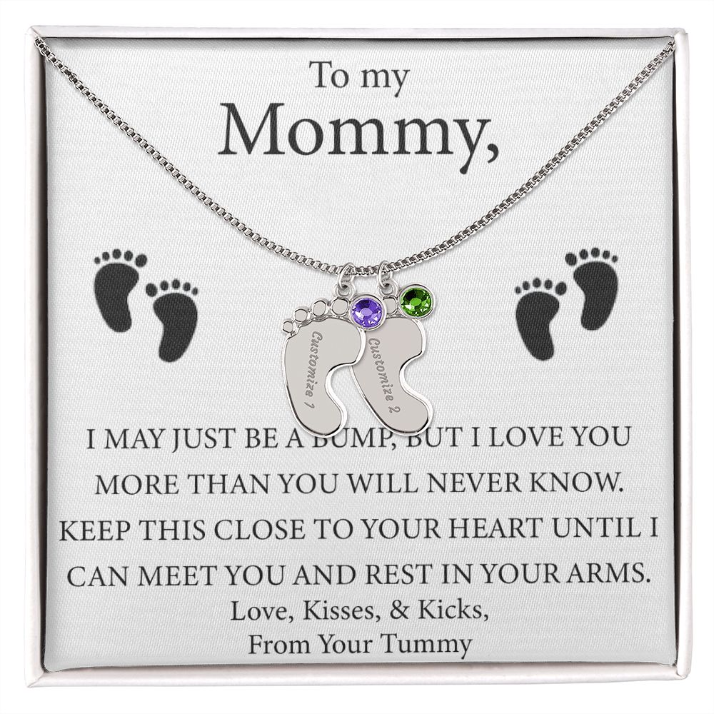Mother's Day Gift - Baby Feet Charm and Birthstone - Engraved