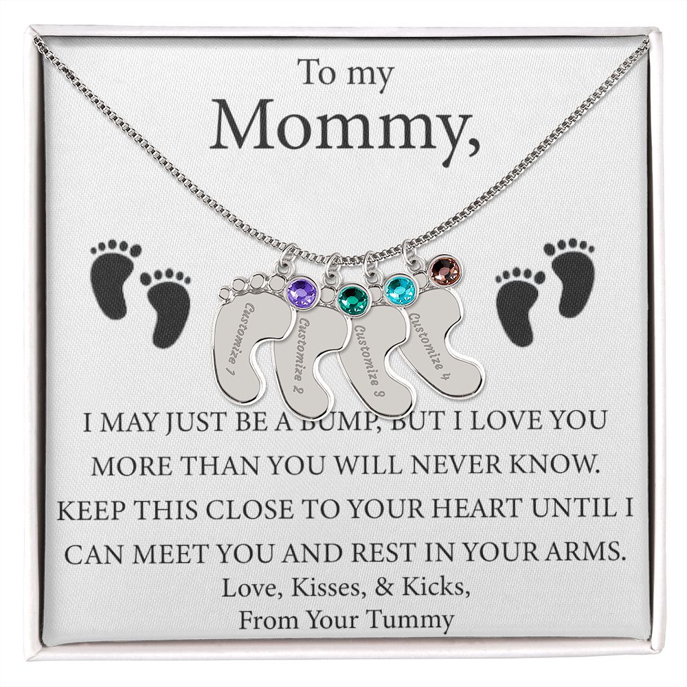 Mother's Day Gift - Baby Feet Charm and Birthstone - Engraved